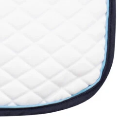 TuffRider Basic All Purpose Pad With Trim And Piping -Weatherbeeta Store 100558 JPC TuffRider.Basic .AllPurpose.Saddle.Pad .Trim Piping White.Navy .LightBlue CloseUp