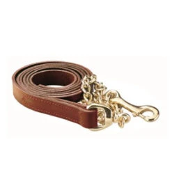 Perri's 1" Leather Lead With Chain -Weatherbeeta Store 420 Perris 1.inch .Leather.Lead .w.Chain Chestnut.w.Brass Front