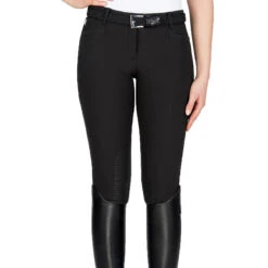 Equiline Women's Ash Riding Breeches With X-Grip Knee Patch -Weatherbeeta Store EQline N08698 Ash.XGripKP Black Front