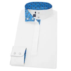 Essex Classics Girls "Roosters" Talent Yarn Straight Collar Long Sleeve Show Shirt -Weatherbeeta Store Essex.Classics Straight.Collar ESL35 W1 Blue.Roosters Straight Swatch 00