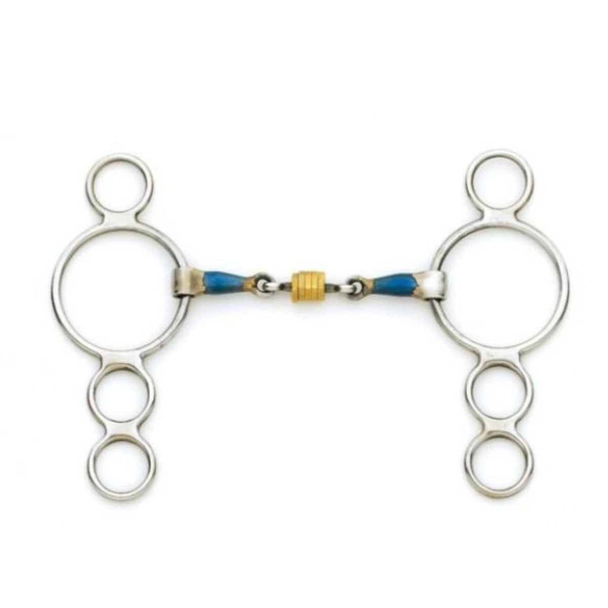 Centaur Blue Steel 3-Ring Gag Bit With Loose Brass Roller Disks 3 Centaur Blue Steel 3-Ring Gag Bit With Loose Brass Roller Disks