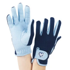 Ovation Child's Hearts & Horses Gloves -Weatherbeeta Store sky blue navy trim 93334.1590174193.1280.1280